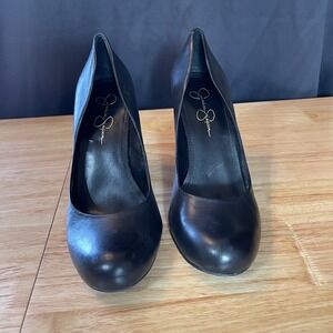 Jessica Simpson Black Leather Round Toe Stiletto Pumps Heels Womens Size 11B/41